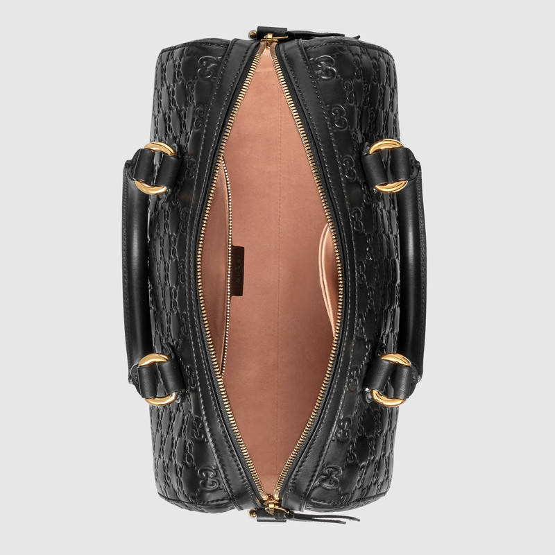 453573 Gucci Signature 柔軟質(zhì)地 皮革 手提包 波士頓包 黑色