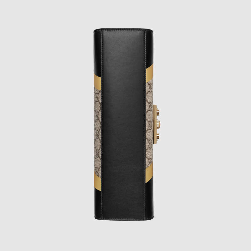 432679 GUCCI GG Supreme高級人造帆布和皮革 中號 肩背包 黑配金