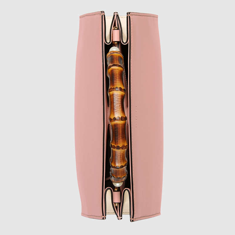 459076 Gucci Nymphaea 系列 皮革 織帶肩帶 竹節提手 手提包 淺粉色