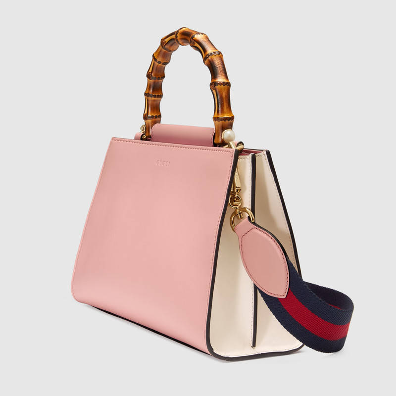 459076 Gucci Nymphaea 系列 皮革 織帶肩帶 竹節提手 手提包 淺粉色
