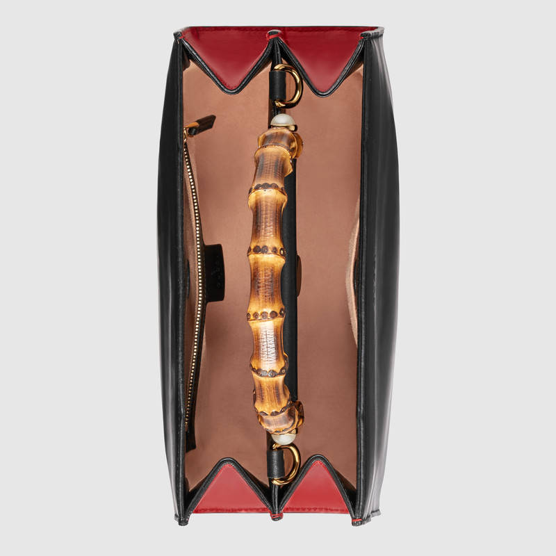 459076 Gucci Nymphaea 系列 皮革 織帶肩帶 竹節(jié)提手 手提包 黑色