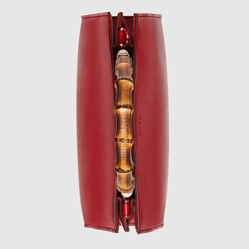 459076 Gucci Nymphaea 系列 皮革 織帶肩帶 竹節(jié)提手 手提包 紅色