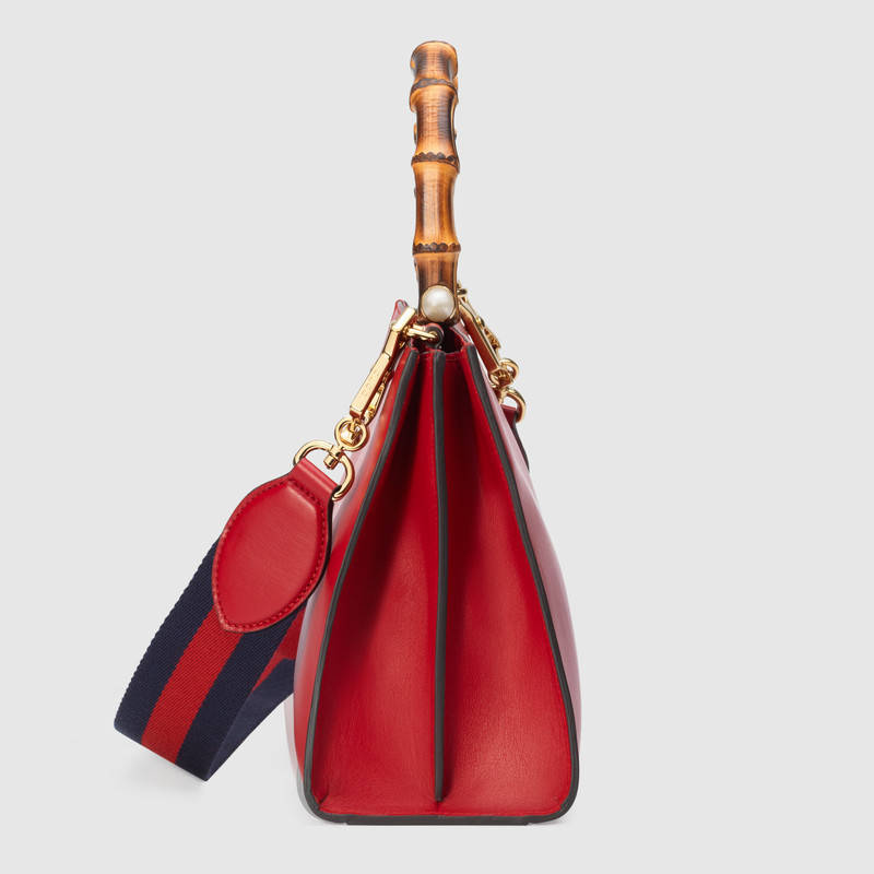 459076 Gucci Nymphaea 系列 皮革 織帶肩帶 竹節(jié)提手 手提包 紅色