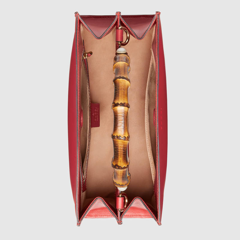 459076 Gucci Nymphaea 系列 皮革 織帶肩帶 竹節(jié)提手 手提包 紅色