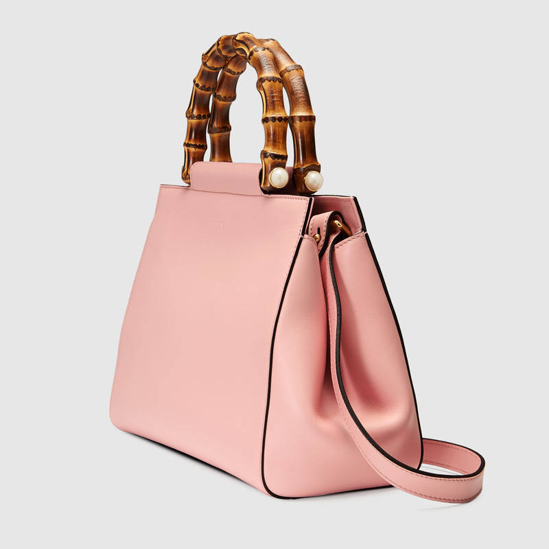 453767 Gucci Nymphaea 系列 皮革肩帶 竹節提手 手提包 淺粉色