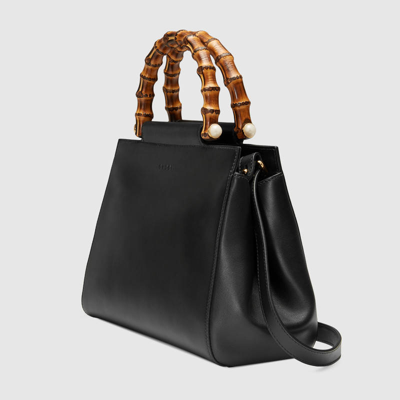 453767 Gucci Nymphaea 系列 皮革肩帶 竹節提手 手提包 黑色