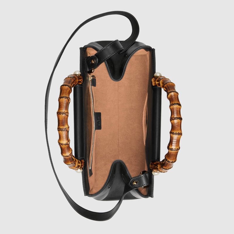 453767 Gucci Nymphaea 系列 皮革肩帶 竹節提手 手提包 黑色