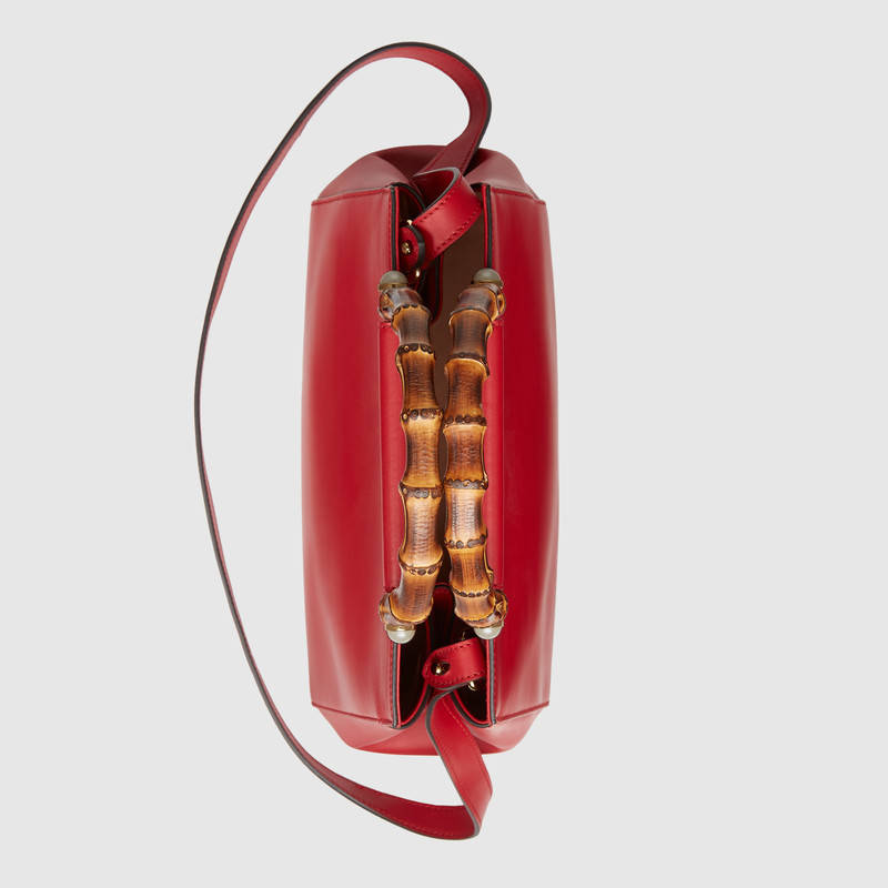 453767 Gucci Nymphaea 系列 皮革肩帶 竹節(jié)提手 手提包 紅色