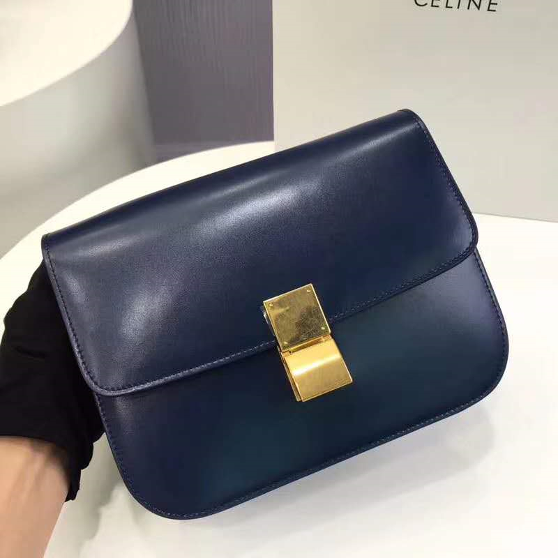 賽琳Celine box女包 賽琳豆腐包 Celine CLASSIC中號 單肩斜挎包 藏藍色