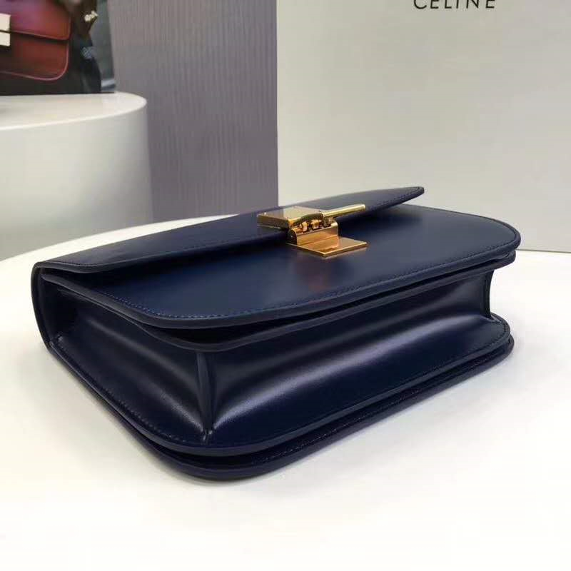 賽琳Celine box女包 賽琳豆腐包 Celine CLASSIC中號 單肩斜挎包 藏藍色