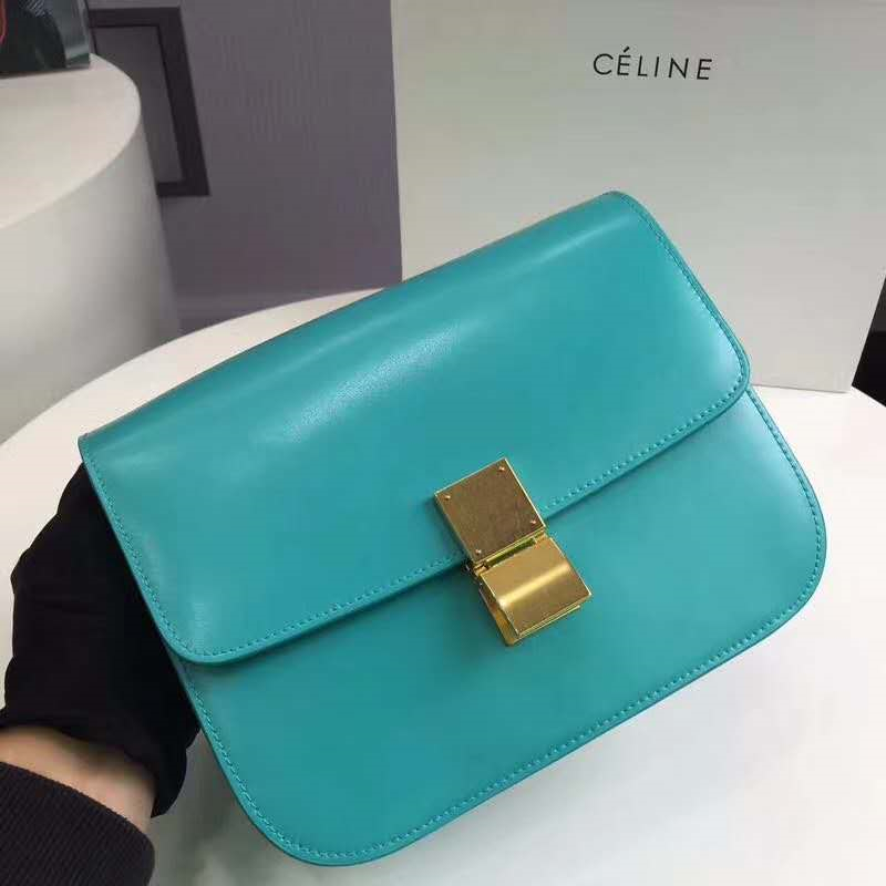 賽琳Celine box女包 賽琳豆腐包 Celine CLASSIC中號 單肩斜挎包 蒂芙尼藍