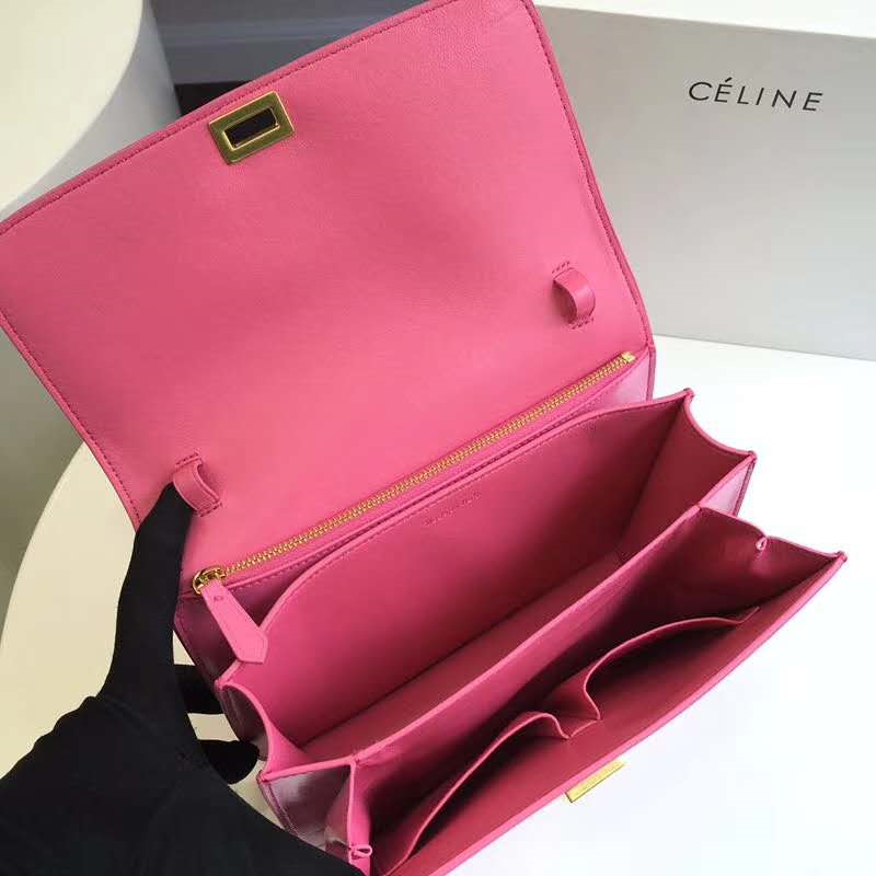 賽琳Celine box女包 賽琳豆腐包 Celine CLASSIC中號 單肩斜挎包 玫紅色
