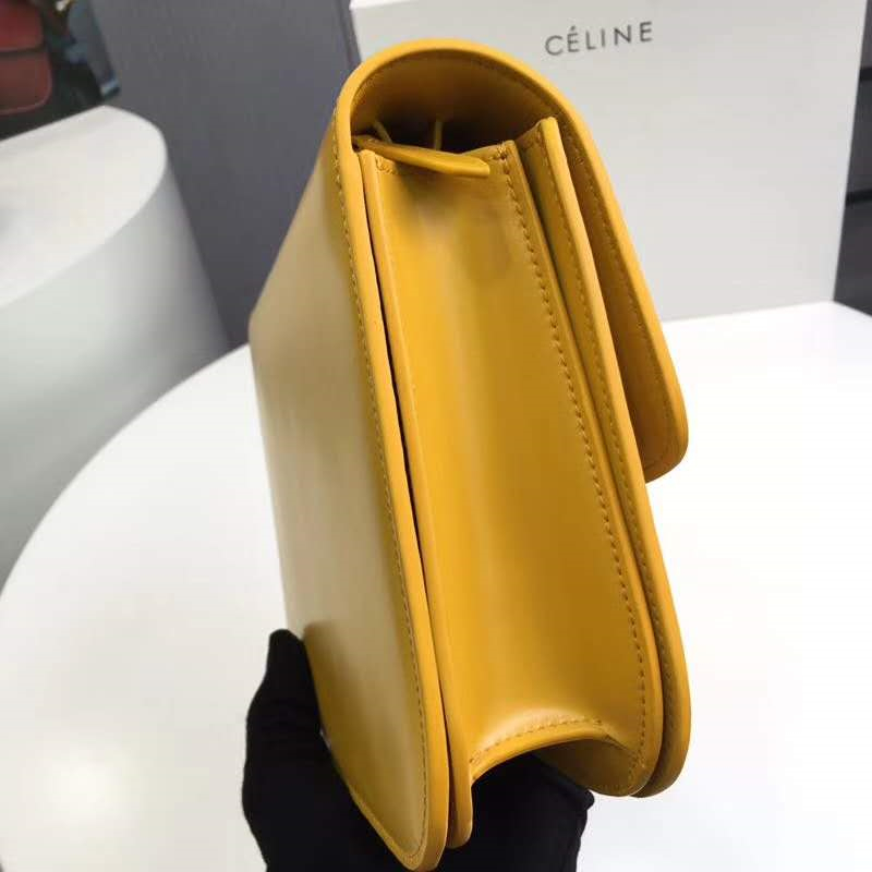 賽琳Celine box女包 賽琳豆腐包 Celine CLASSIC中號 單肩斜挎包 檸檬黃