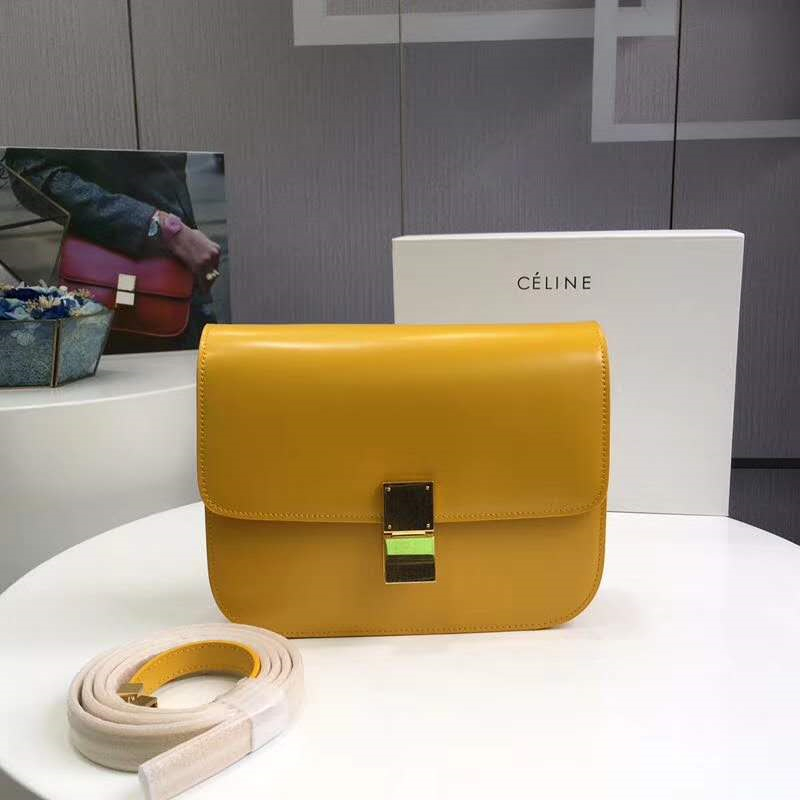 賽琳Celine box女包 賽琳豆腐包 Celine CLASSIC中號 單肩斜挎包 檸檬黃