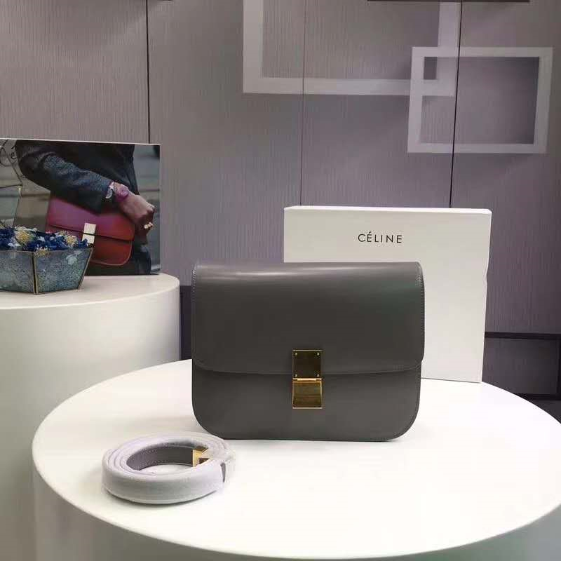 賽琳Celine box女包 賽琳豆腐包 Celine CLASSIC中號 單肩斜挎包 深灰色