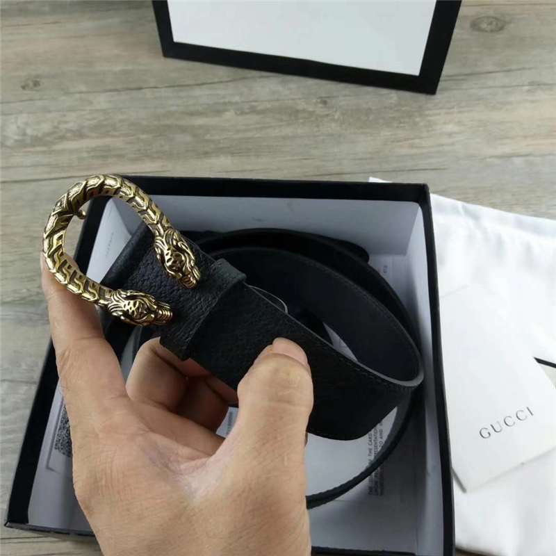 473030 GUCCI 新款 復古純銅龍頭扣 女士腰帶 黑色