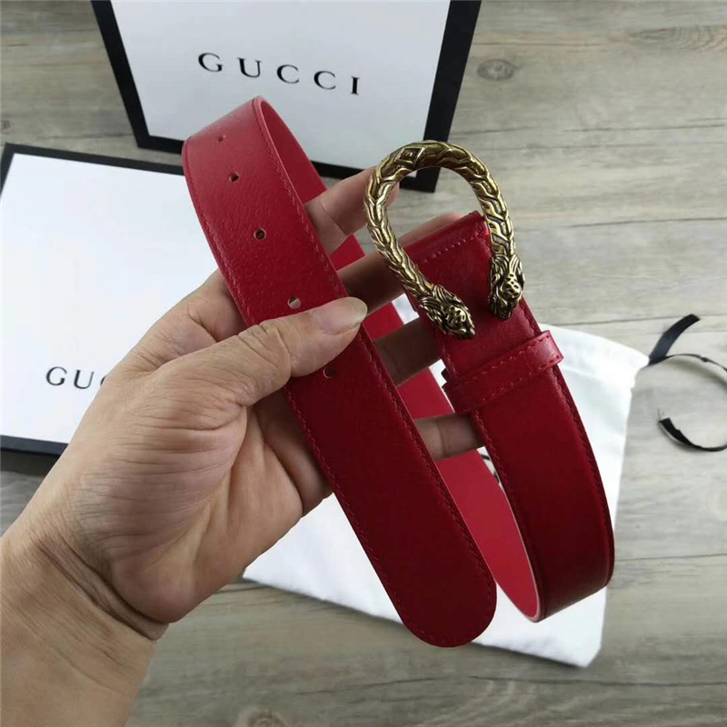 473030 GUCCI 新款 復古純銅龍頭扣 女士腰帶 紅色