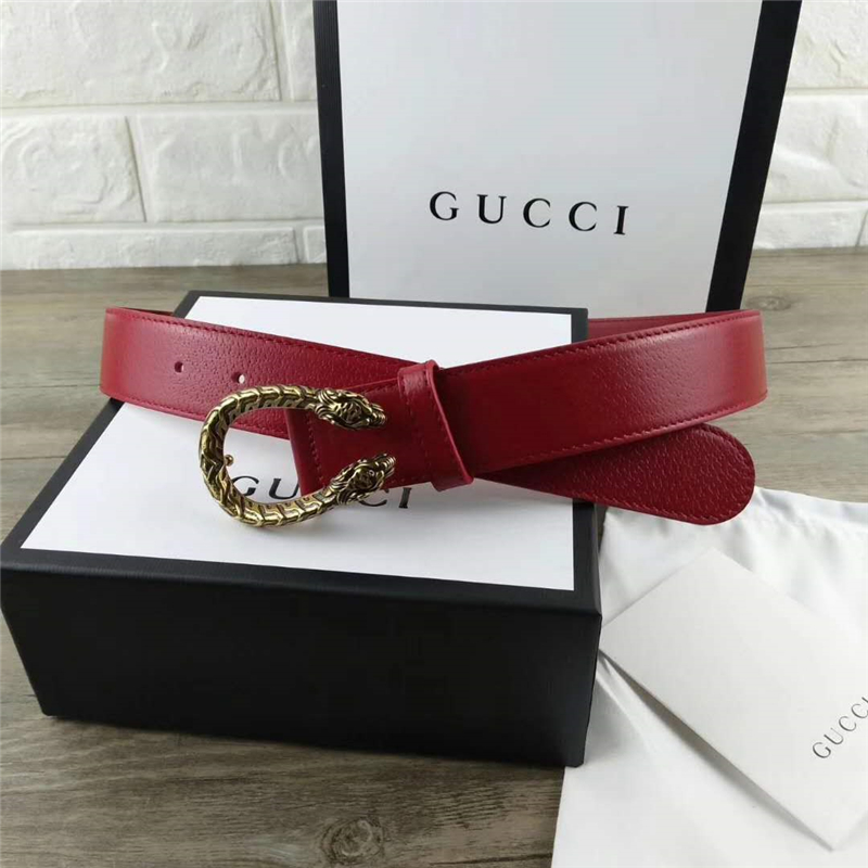473030 GUCCI 新款 復古純銅龍頭扣 女士腰帶 紅色