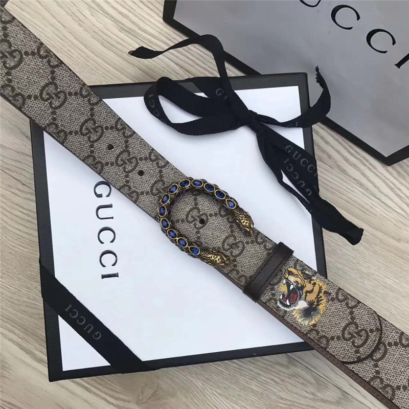 411924 GUCCI 古馳 2017時尚暢銷款 女腰帶 仿古銅龍頭扣 藍鉆虎頭紋