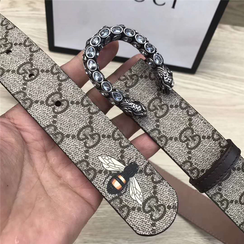 411924 GUCCI 古馳 2017時(shí)尚暢銷款 女腰帶 仿古銅龍頭扣 白鉆蜜蜂紋