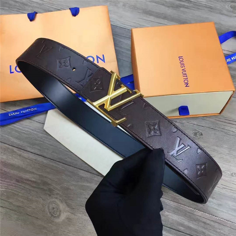 M9887 LV專柜新款 原版牛皮 LV皮帶腰帶 雙面可用 啡色金扣