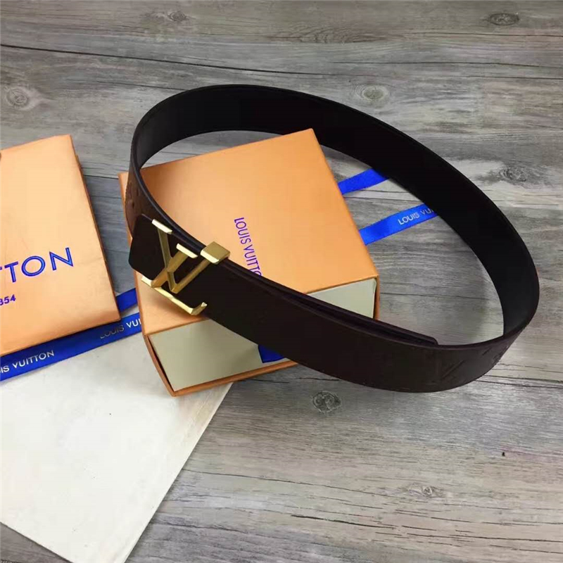 M9887 LV專柜新款 原版牛皮 LV皮帶腰帶 雙面可用 啡色金扣