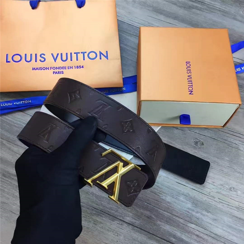 M9887 LV專柜新款 原版牛皮 LV皮帶腰帶 雙面可用 啡色金扣