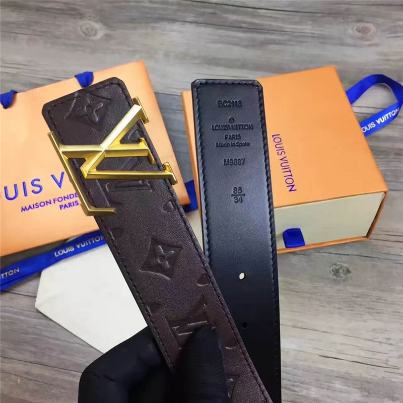 M9887 LV專柜新款 原版牛皮 LV皮帶腰帶 雙面可用 啡色金扣