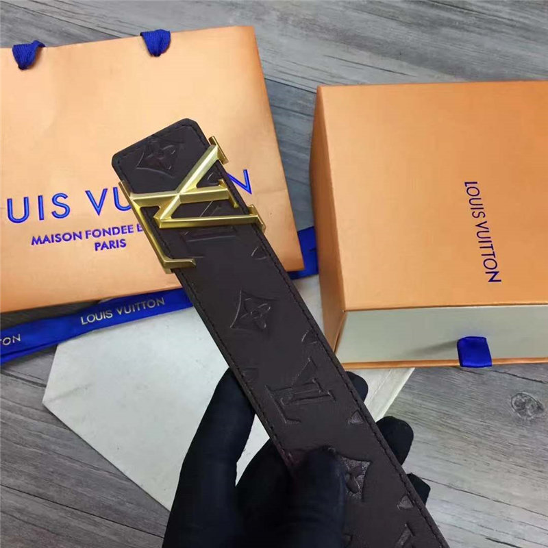 M9887 LV專柜新款 原版牛皮 LV皮帶腰帶 雙面可用 啡色金扣