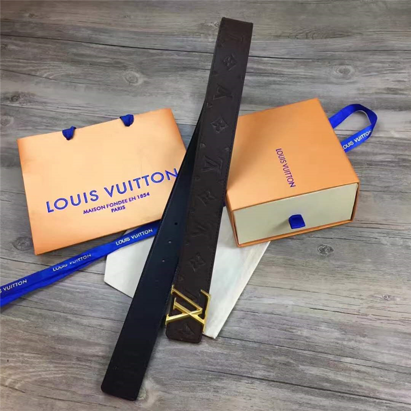 M9887 LV專柜新款 原版牛皮 LV皮帶腰帶 雙面可用 啡色金扣