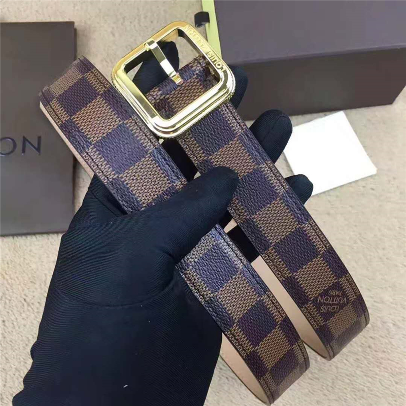 LV 路易威登 專柜新品 經典棋盤格 不銹鋼針扣 女士皮帶 啡色