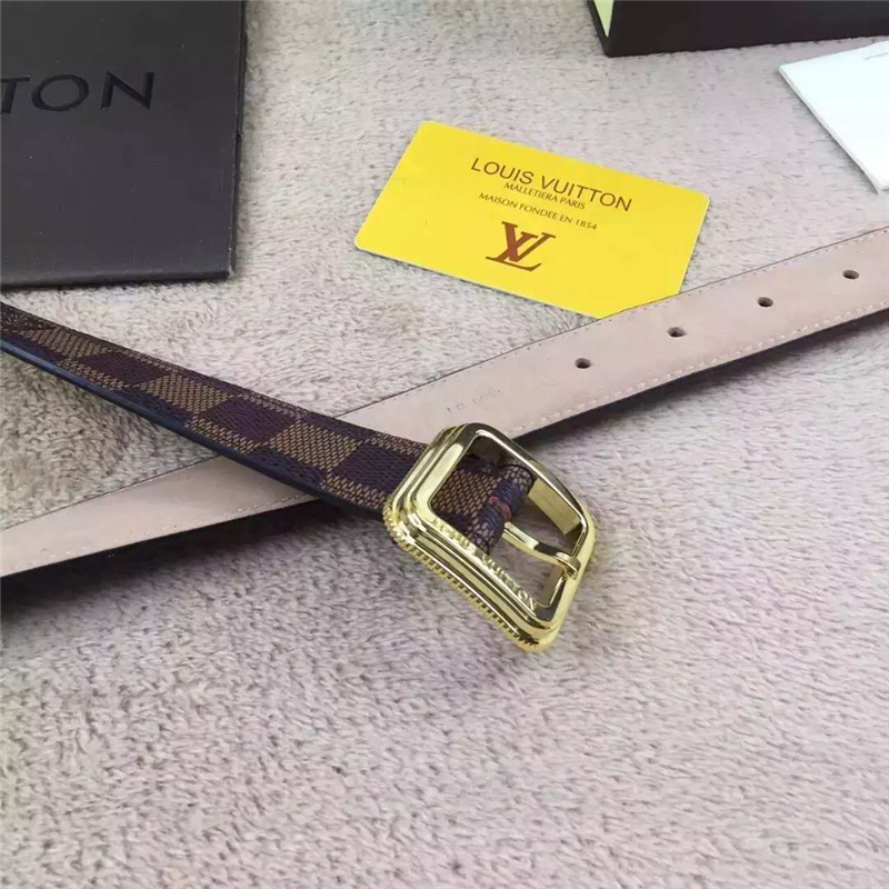 LV 路易威登 專柜新品 經典棋盤格 不銹鋼針扣 女士皮帶 啡色