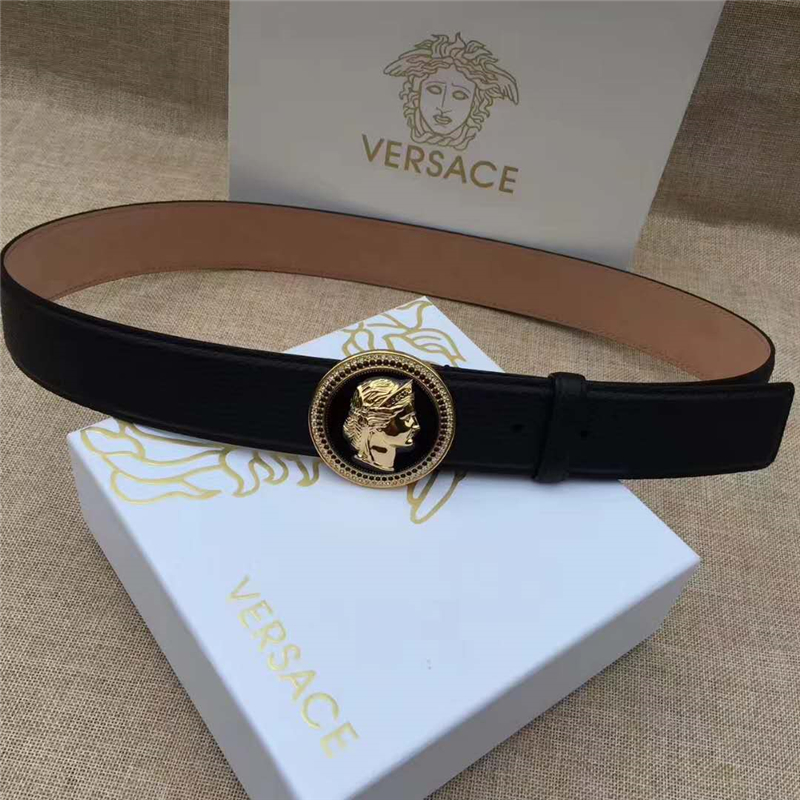 Versace 范思哲 2017新款皮帶 美杜莎側臉扣頭 黑白鉆 男士腰帶 金色扣