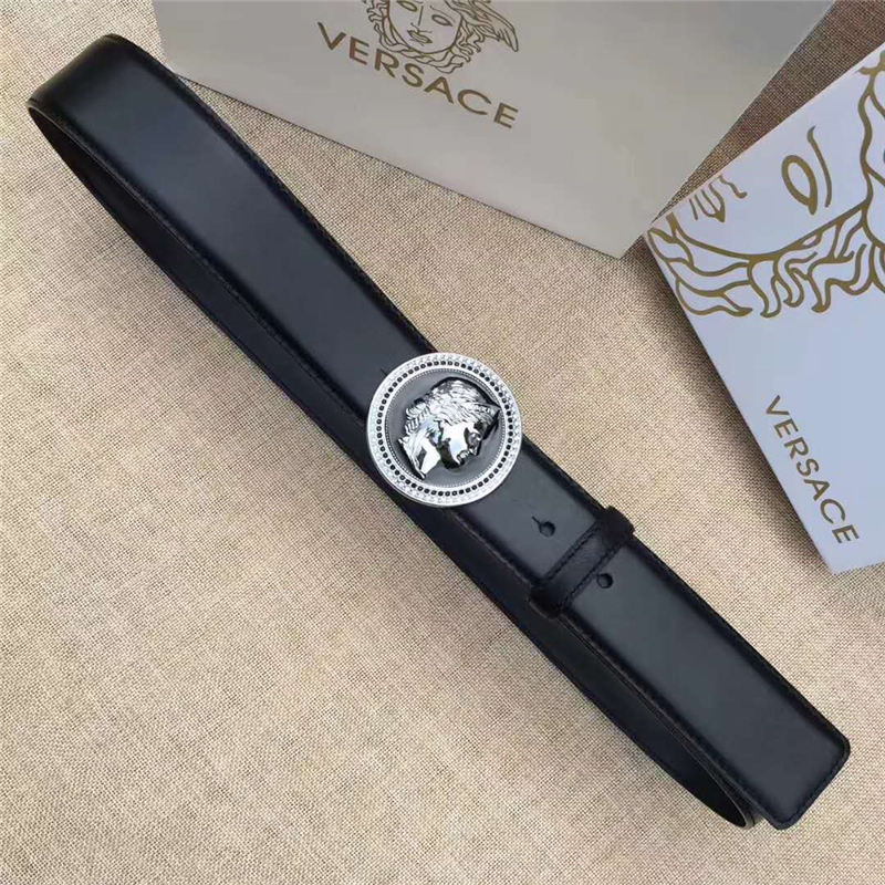 Versace 范思哲 2017新款皮帶 美杜莎側臉扣頭 黑白鉆 男士腰帶 銀色扣