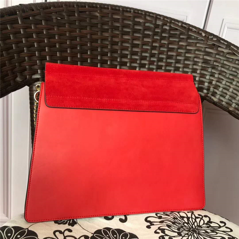 70652 Chloé Faye 珂洛伊 大號 牛皮配磨砂皮 圓環(huán)鏈條 單肩斜挎包 大紅色