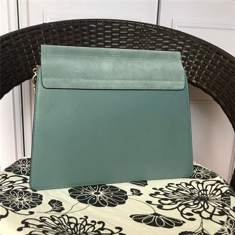 70652 Chloé Faye 珂洛伊 大號 牛皮配磨砂皮 圓環鏈條 單肩斜挎包 綠色