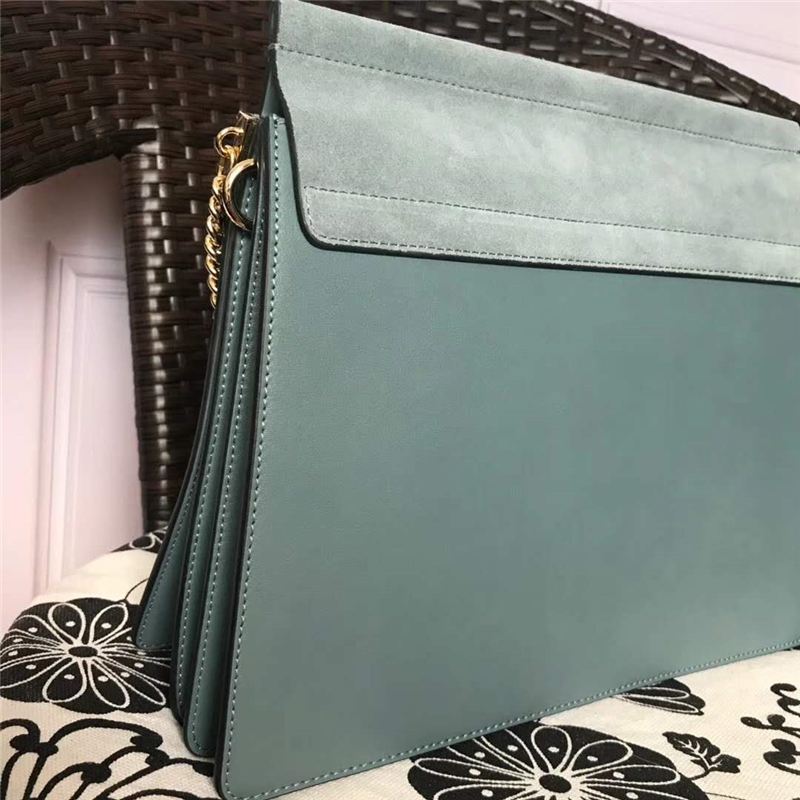 70652 Chloé Faye 珂洛伊 大號 牛皮配磨砂皮 圓環鏈條 單肩斜挎包 綠色