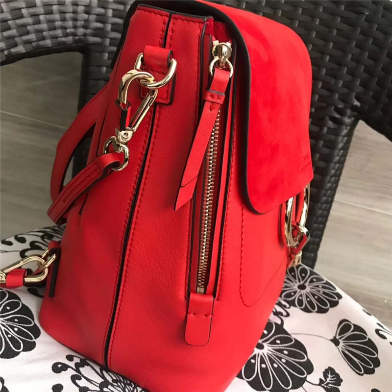 Chloe 珂洛伊 Faye backpack 牛皮配磨砂皮 圓環(huán)鏈條 大號雙肩包 大紅色