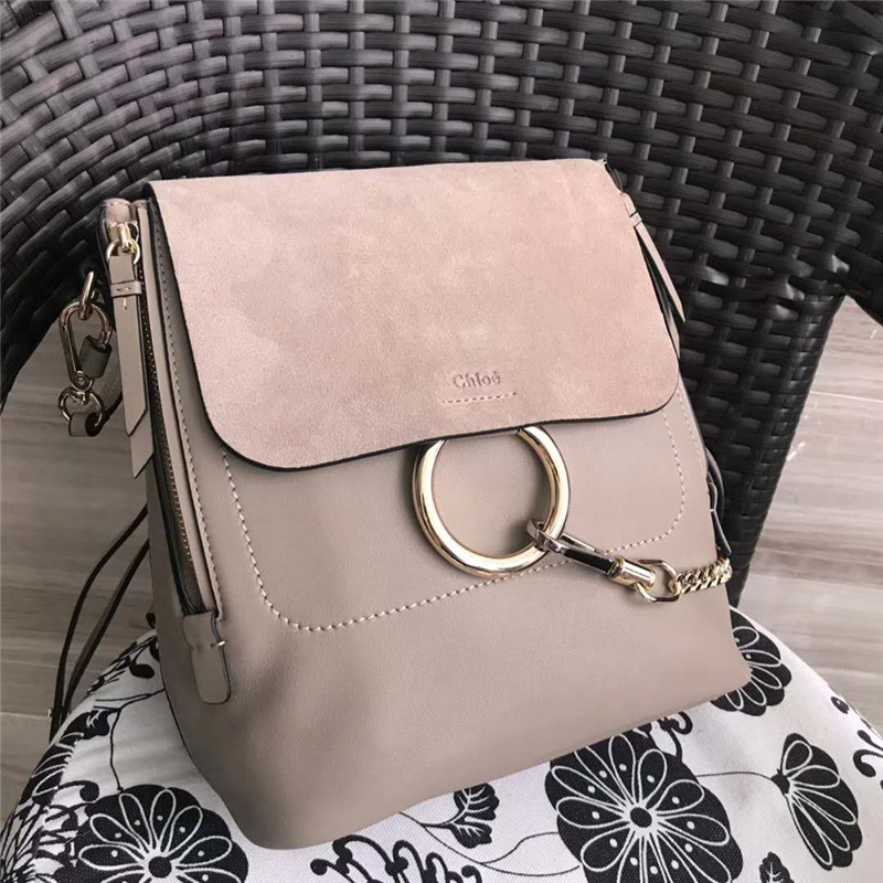Chloe 珂洛伊 Faye backpack 牛皮配磨砂皮 圓環(huán)鏈條 大號(hào)雙肩包 大象灰