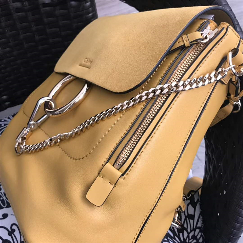 Chloe 珂洛伊 Faye backpack 牛皮配磨砂皮 圓環鏈條 大號雙肩包 姜黃色