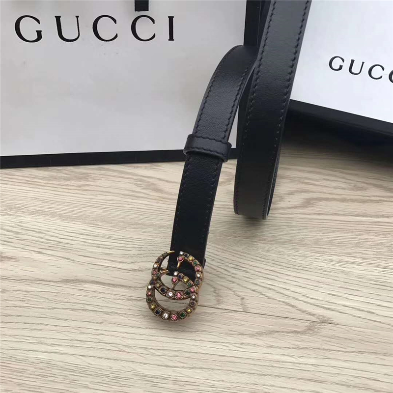 GUCCI皮帶 頭層牛皮 七彩水晶古銅扣 GUCCI腰帶 女士皮帶