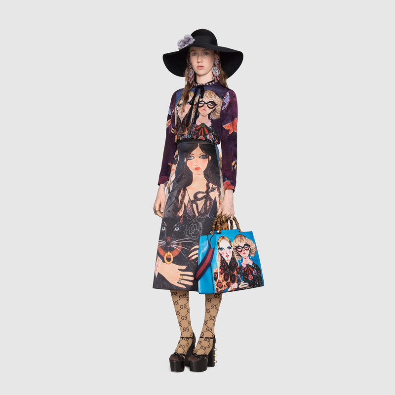 487005 GUCCI Unskilled Worker GG Marmont系列 主題印花 竹節提手 手提肩包