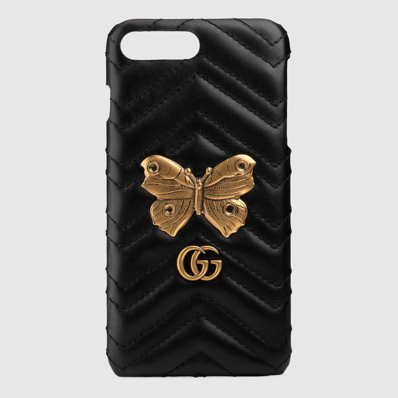 474806 GUCCI GG Marmont系列飛蛾造型鉚釘 絎縫皮革 iPhone 7 Plus保護套