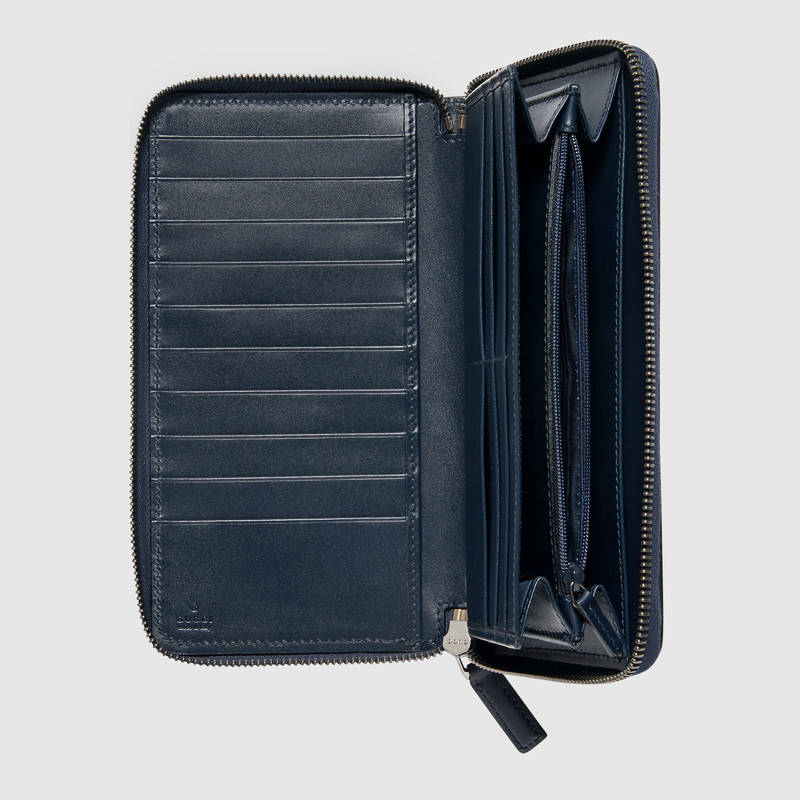 Gucci真皮錢包 Gucci長款錢包 古馳男包 Signature真皮男包 藍色