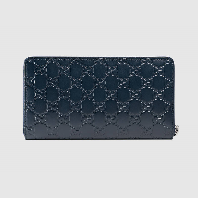 Gucci真皮錢包 Gucci長款錢包 古馳男包 Signature真皮男包 藍色