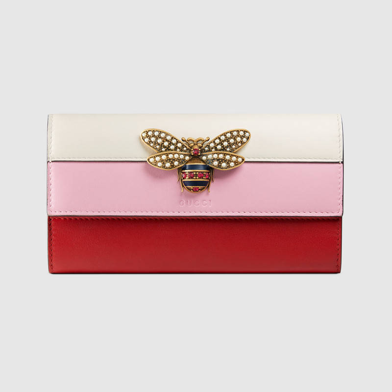 476064 GUCCI Queen Margaret 系列 皮革 長款皮夾 白色配淺粉