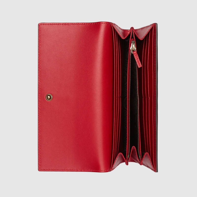 476064 GUCCI Queen Margaret 系列 皮革 長(zhǎng)款皮夾 藍(lán)配紅