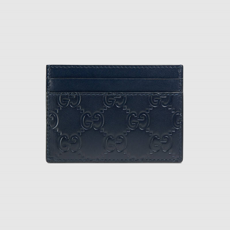 Gucci卡片夾 古馳男士短款卡包 Gucci時尚休閑男包 Signature皮革 深藍色