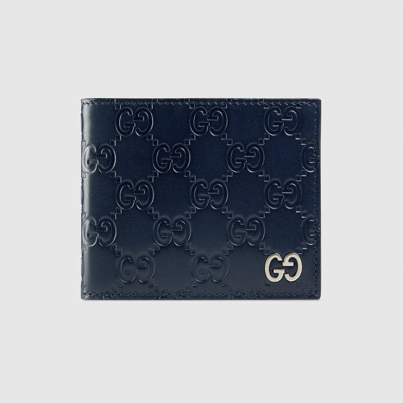 古馳男包 Gucci短款錢包 Gucci錢包 Gucci錢夾 Signature皮革 藍色