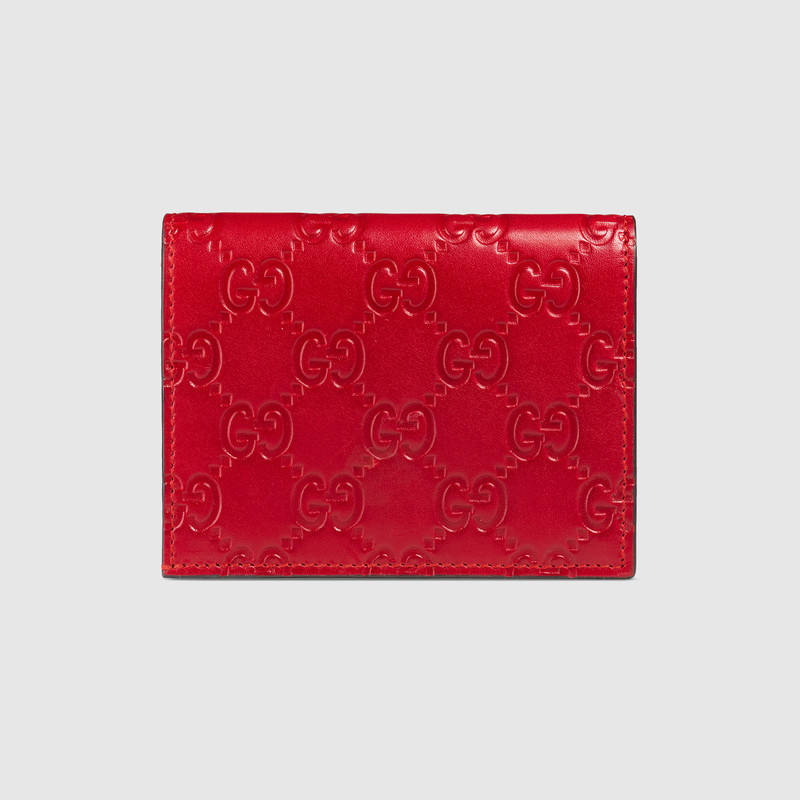 406924 Gucci Signature系列 熱壓皮革 蝴蝶結 卡片夾 紅色